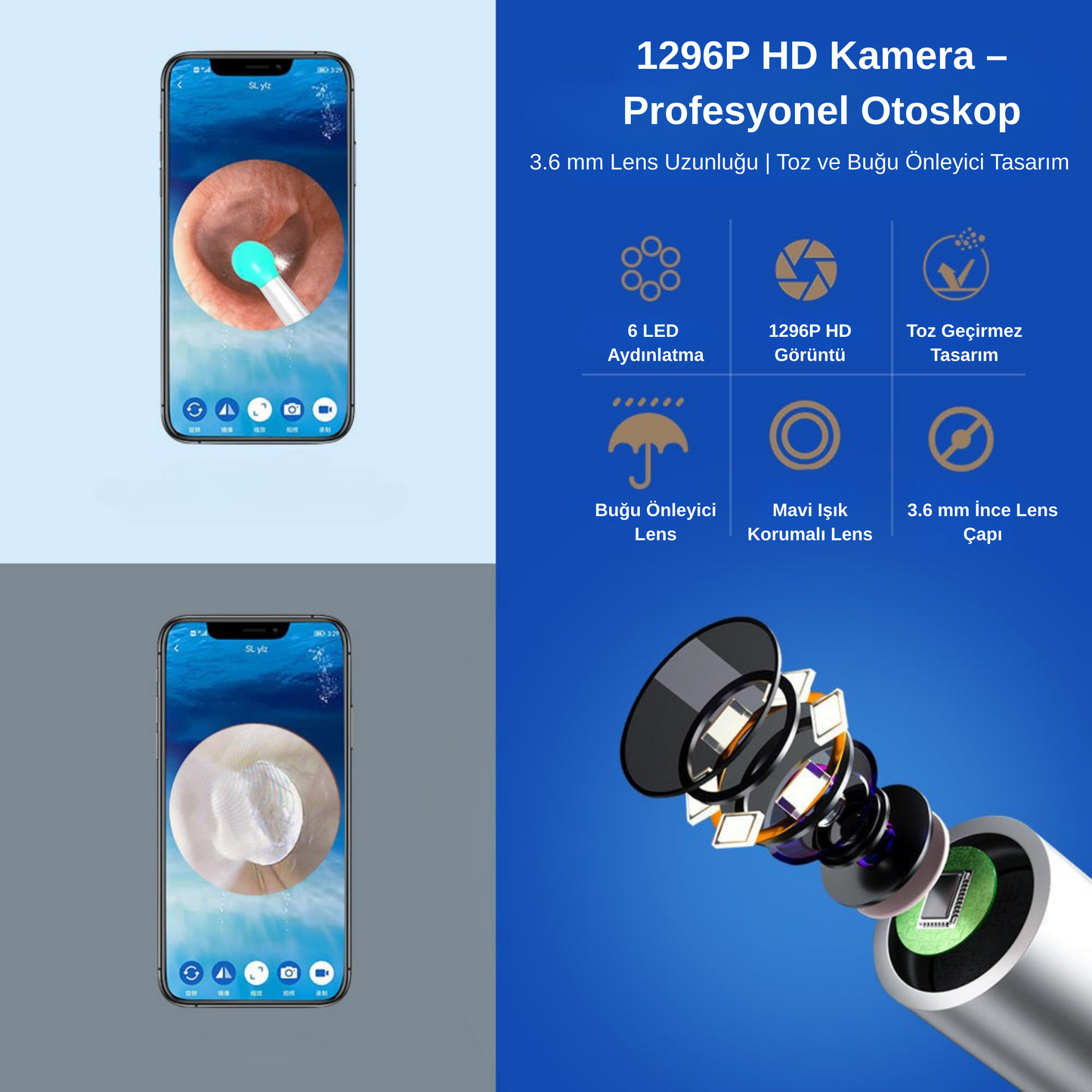 Kablosuz Wifi Kulak Temizleme Kamerası N7 Modeli 1296P HD