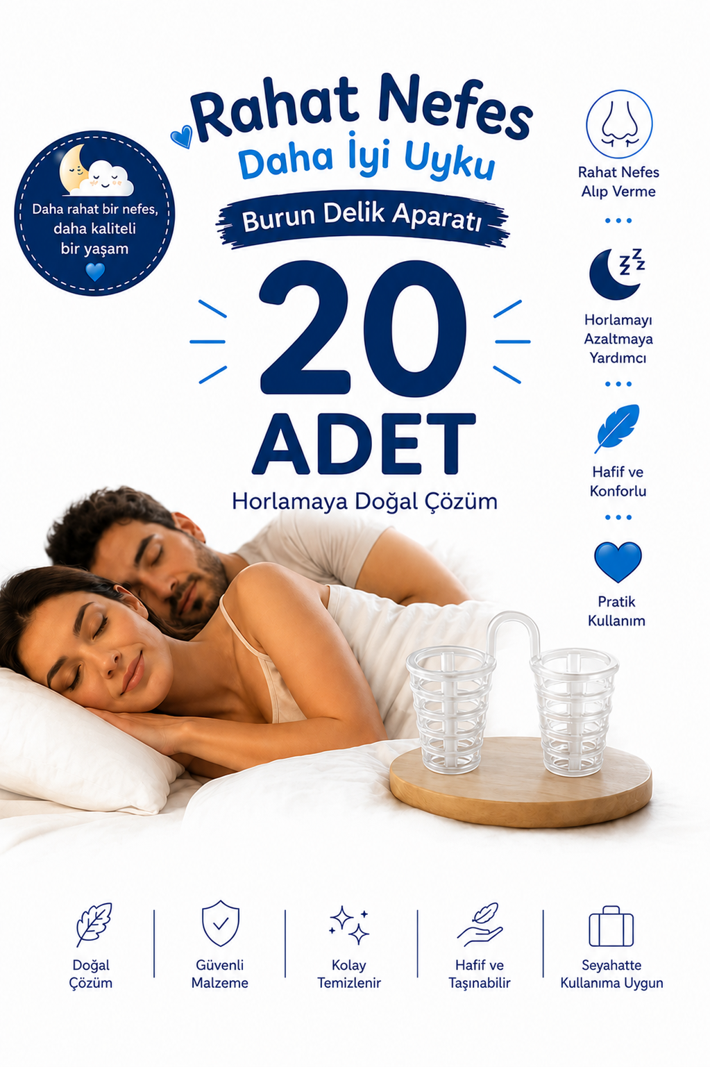 Horlama Önleyici Burun Filesi 20 Adet Burun Içi Silikon Aparat Steril Taşıma Kutulu