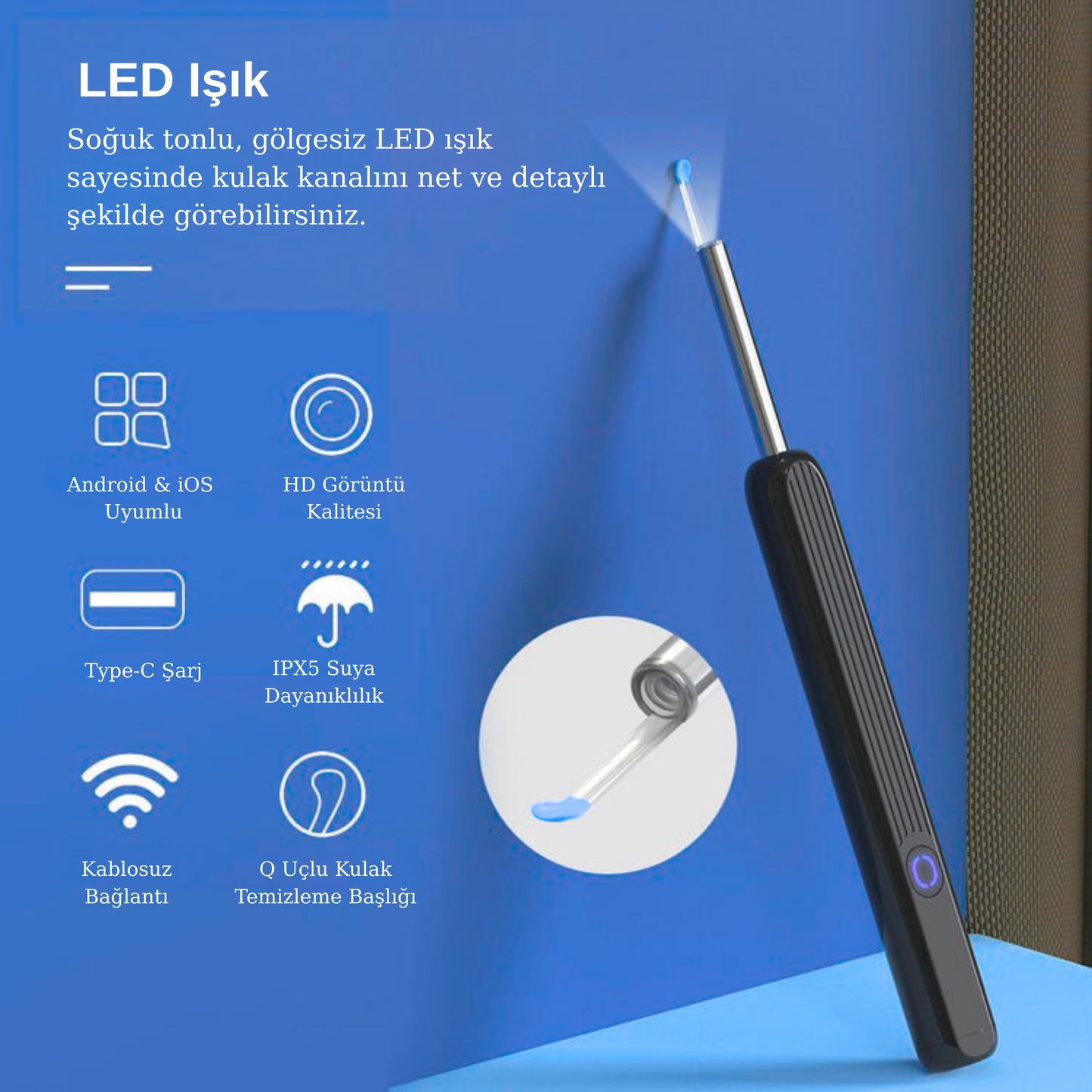Kablosuz Wifi Kulak Temizleme Kamerası N7 Modeli 1296P HD