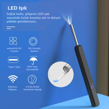 Kablosuz Wifi Kulak Temizleme Kamerası N7 Modeli 1296P HD