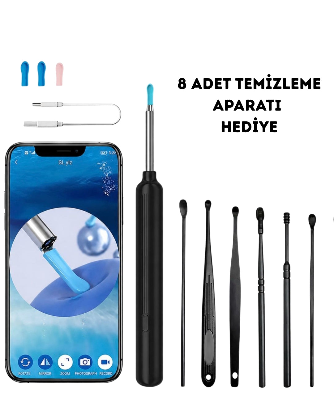 Kablosuz Wifi Kulak Temizleme Kamerası N7 Modeli 1296P HD KBB DOKTOR ONAYLI